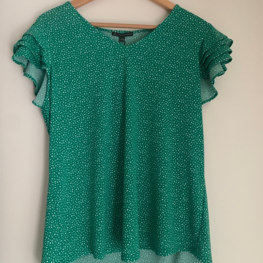 Adrianna Papell Emerald Print Ruffle Sleeve Top